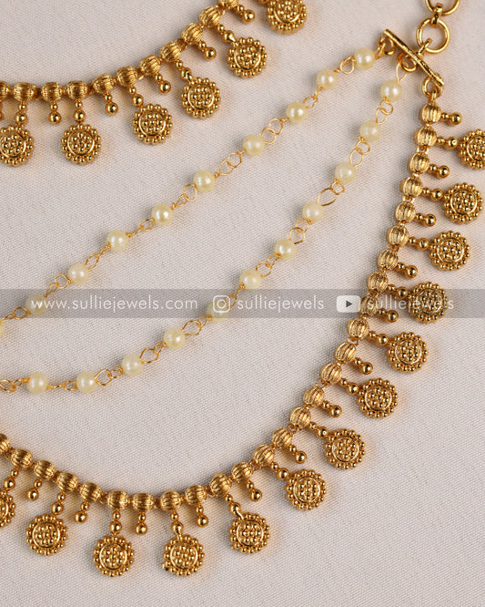 Gold & Pearl No Idol Earchain / Maatti