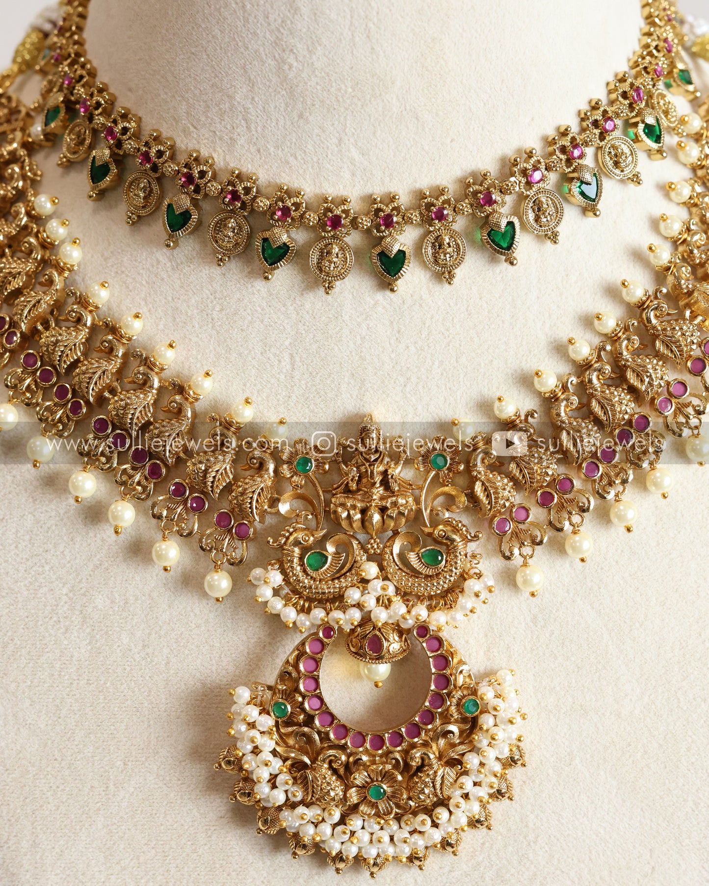 Palakka Coin & Pearl Lakshmi Layered Combo with Earrings