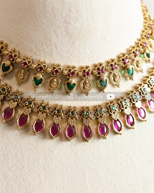 Palakka Coin & Ruby Necklace with Earrings