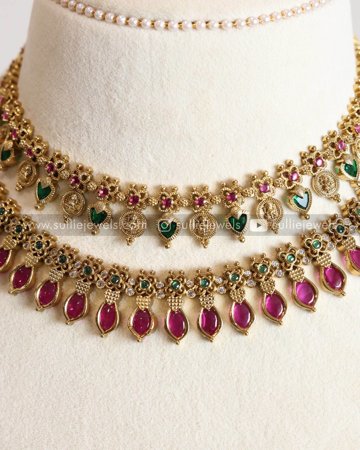 Palakka Coin & Ruby Necklace with Earrings
