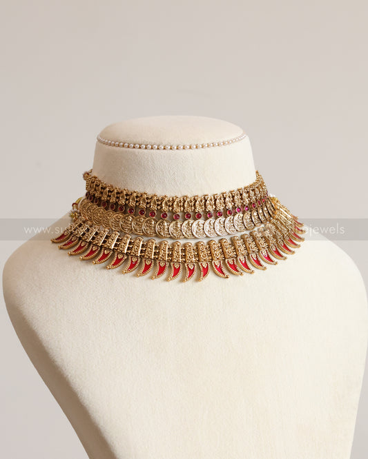 Traditional Ruby Palakka Coin Layered Combo ( 4 piece )