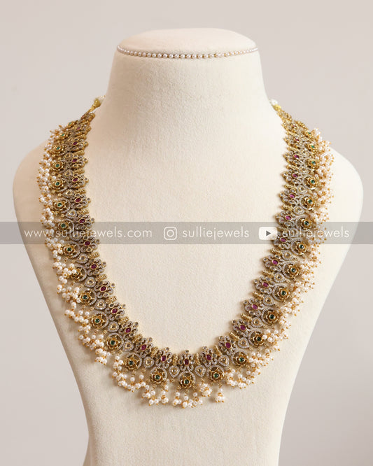 No Idol - AD Stone Guttapusalu Long Chain / Haaram with Earring