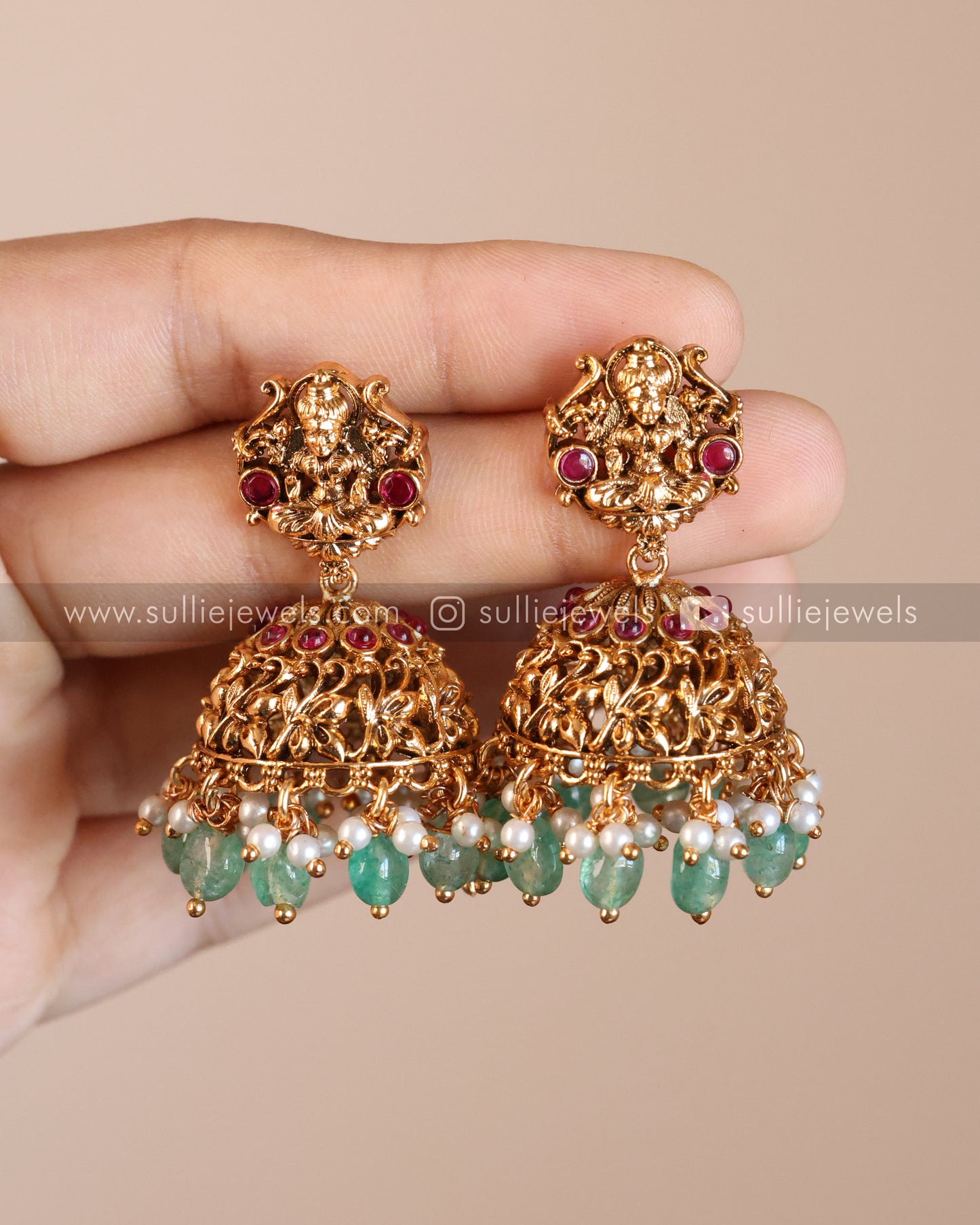 Lakshmi Premium Mint Onyx Beads Long Chain / Haaram with Earring