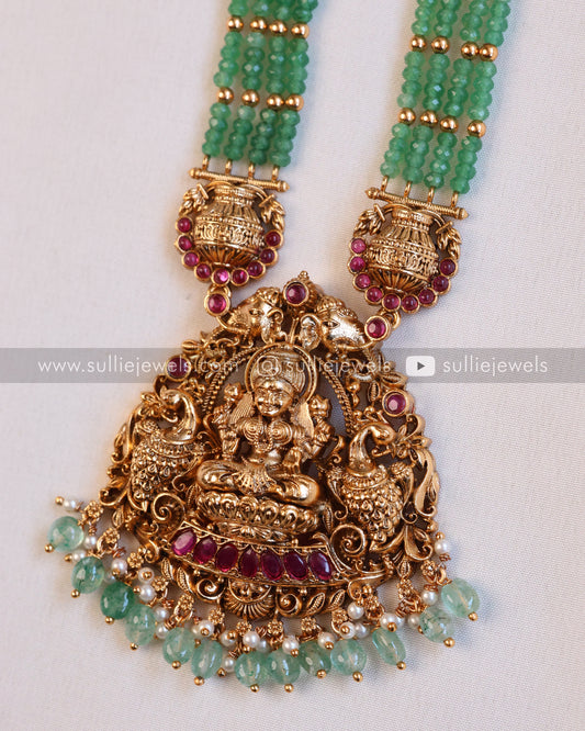 Lakshmi Premium Mint Onyx Beads Long Chain / Haaram with Earring