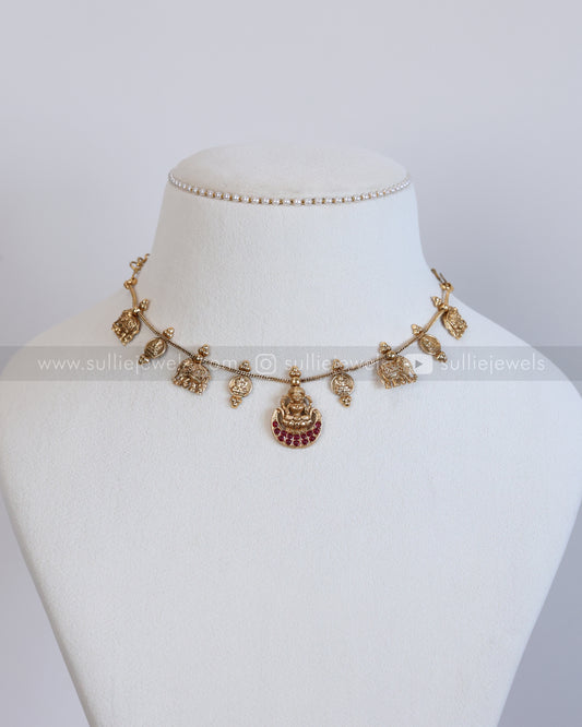 3945 - Sullie Basic Ruby Lakshmi Elephant Coin Minimal Necklace with Stud