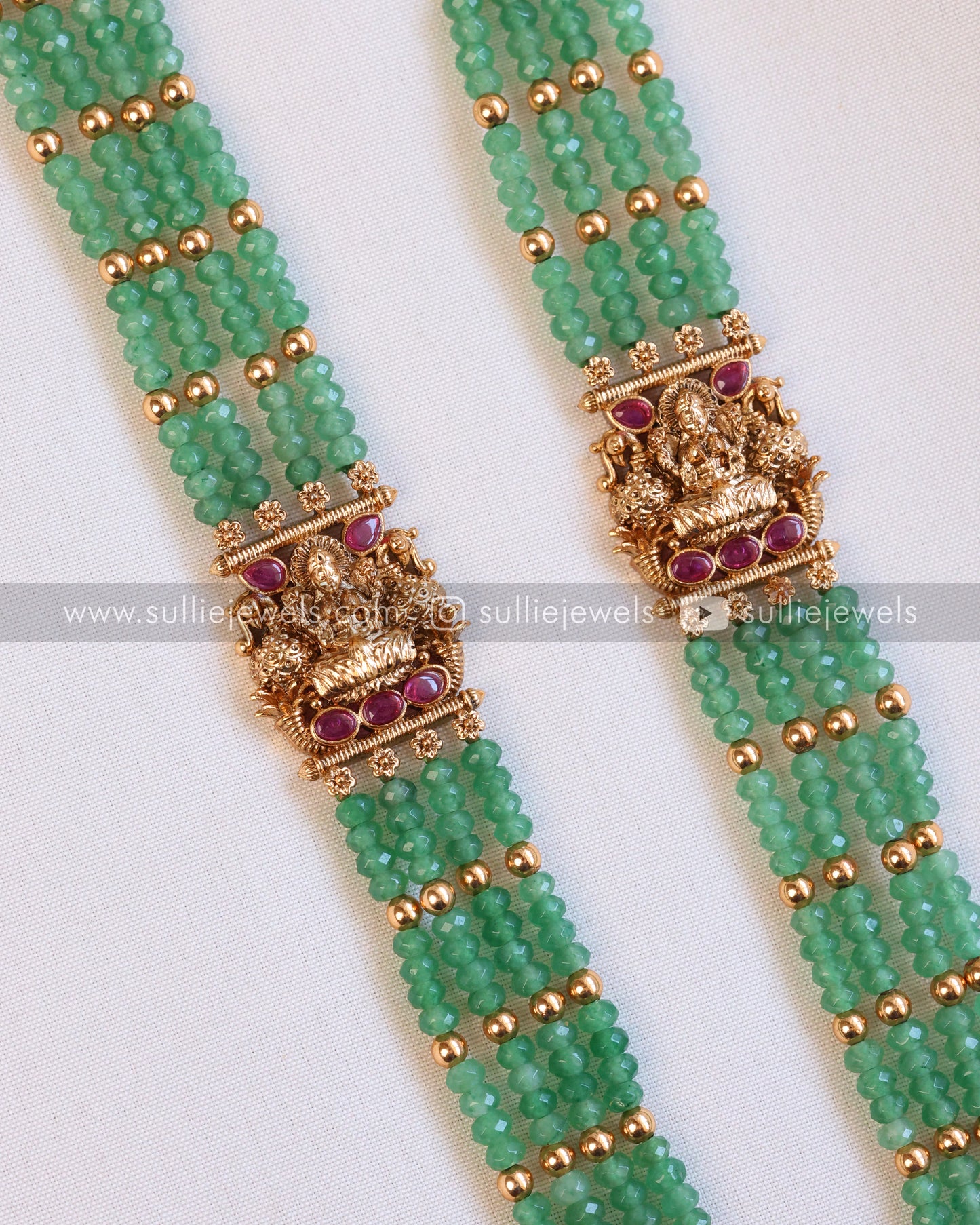 Lakshmi Premium Mint Onyx Beads Long Chain / Haaram with Earring