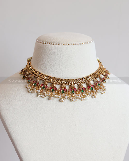 3801 - Sullie Basic - Lotus Pearl Box Chain Necklace with Stud
