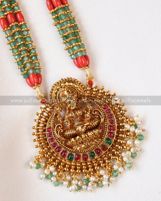Sullie Basic - Lakshmi Pendant with Green & Coral Beads