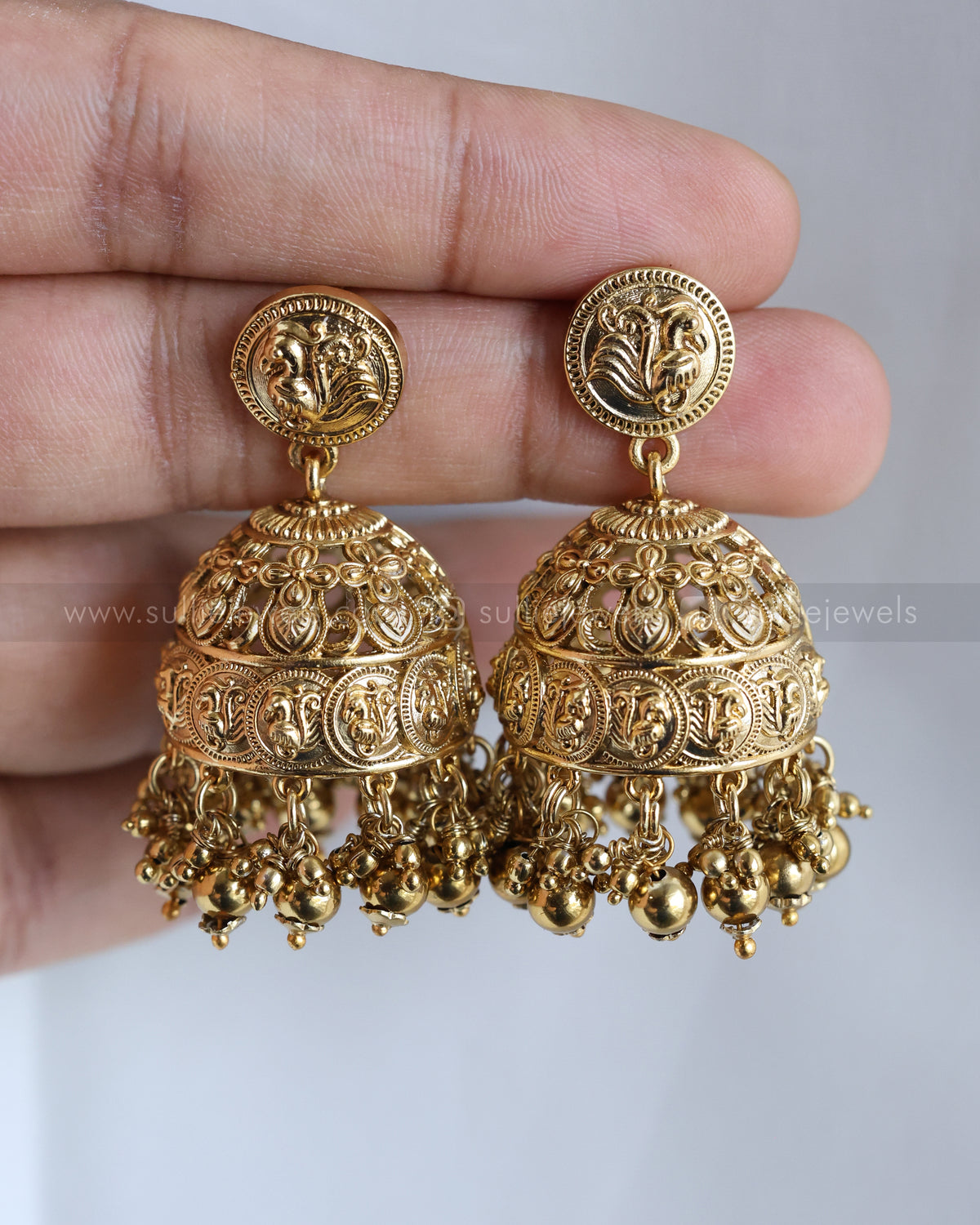 3888 - Premium Ruby Flower No Idol Coin Necklace with Jhumka