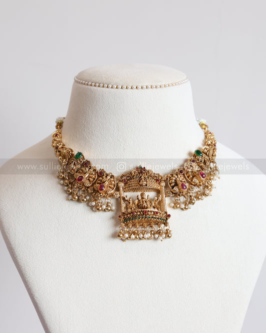 3803 - Sullie Basic - Lakshmi Peacock Detailed Pendant Necklace with Jhumka