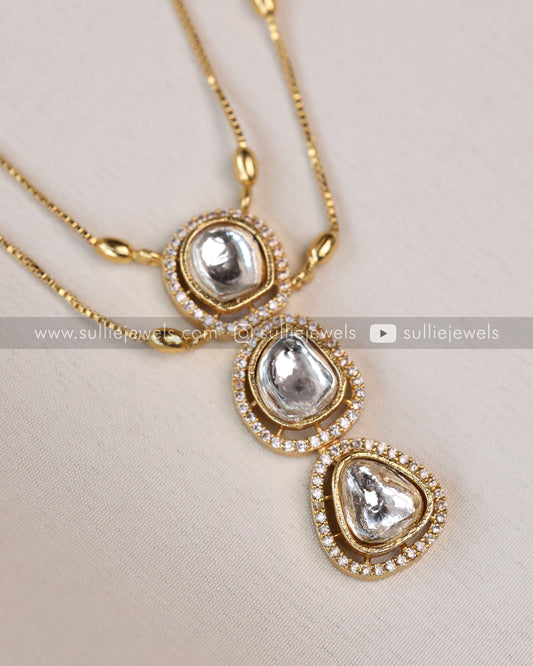 Kundan Polki Minimal Pendant with Earrings