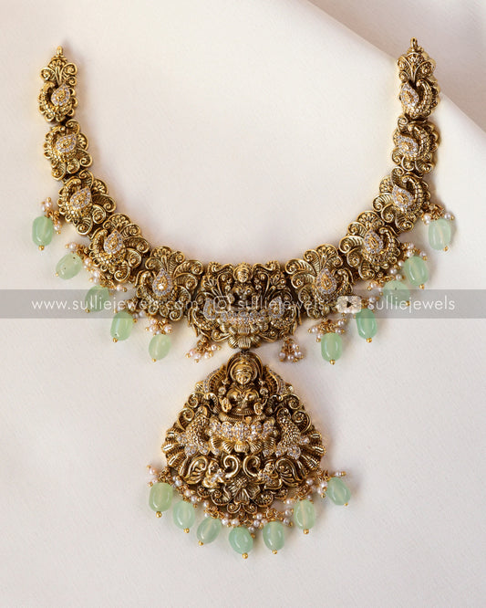 Premium Lakshmi Nagas Necklace with Earrings - Mint Beads
