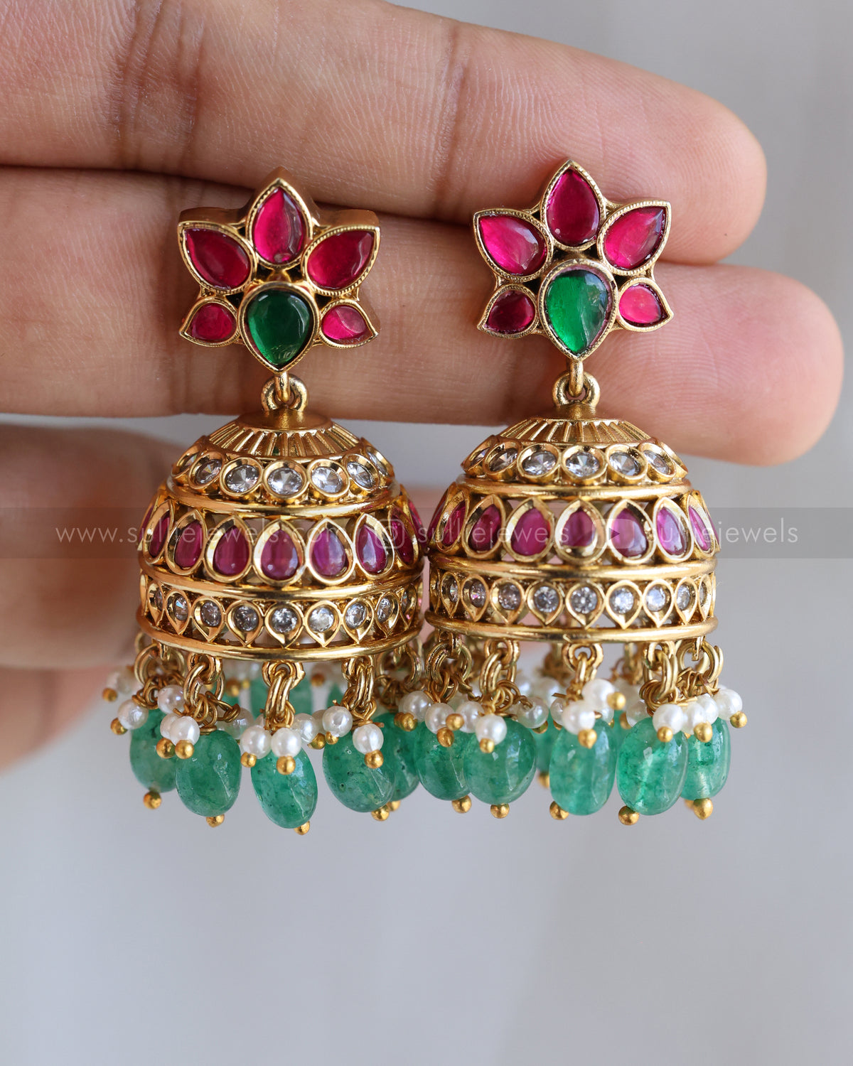 3886 - Jadau Kemp Stone Coin Mint Beads Necklace with Jhumka