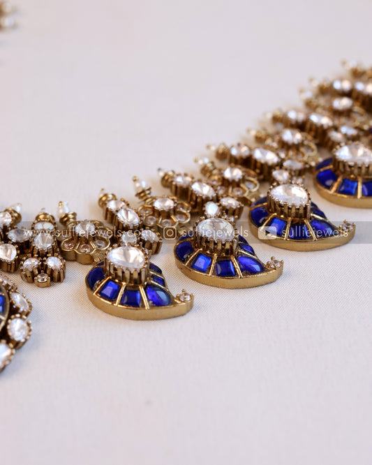 Moissanite Blue Peacock Premium Necklace with Stud