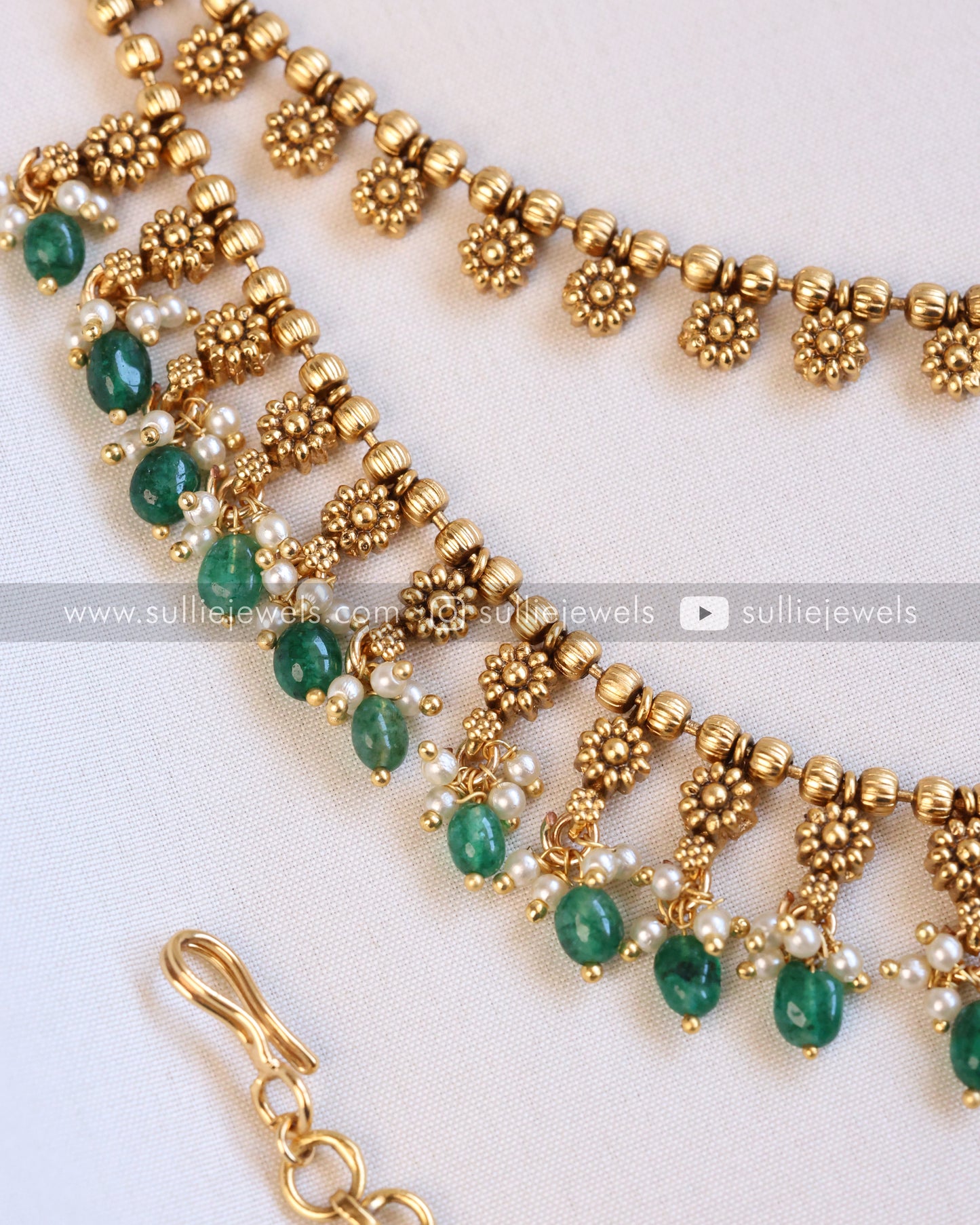 2 Layer Premium Earchain / Maatti with Green Strawberry Beads