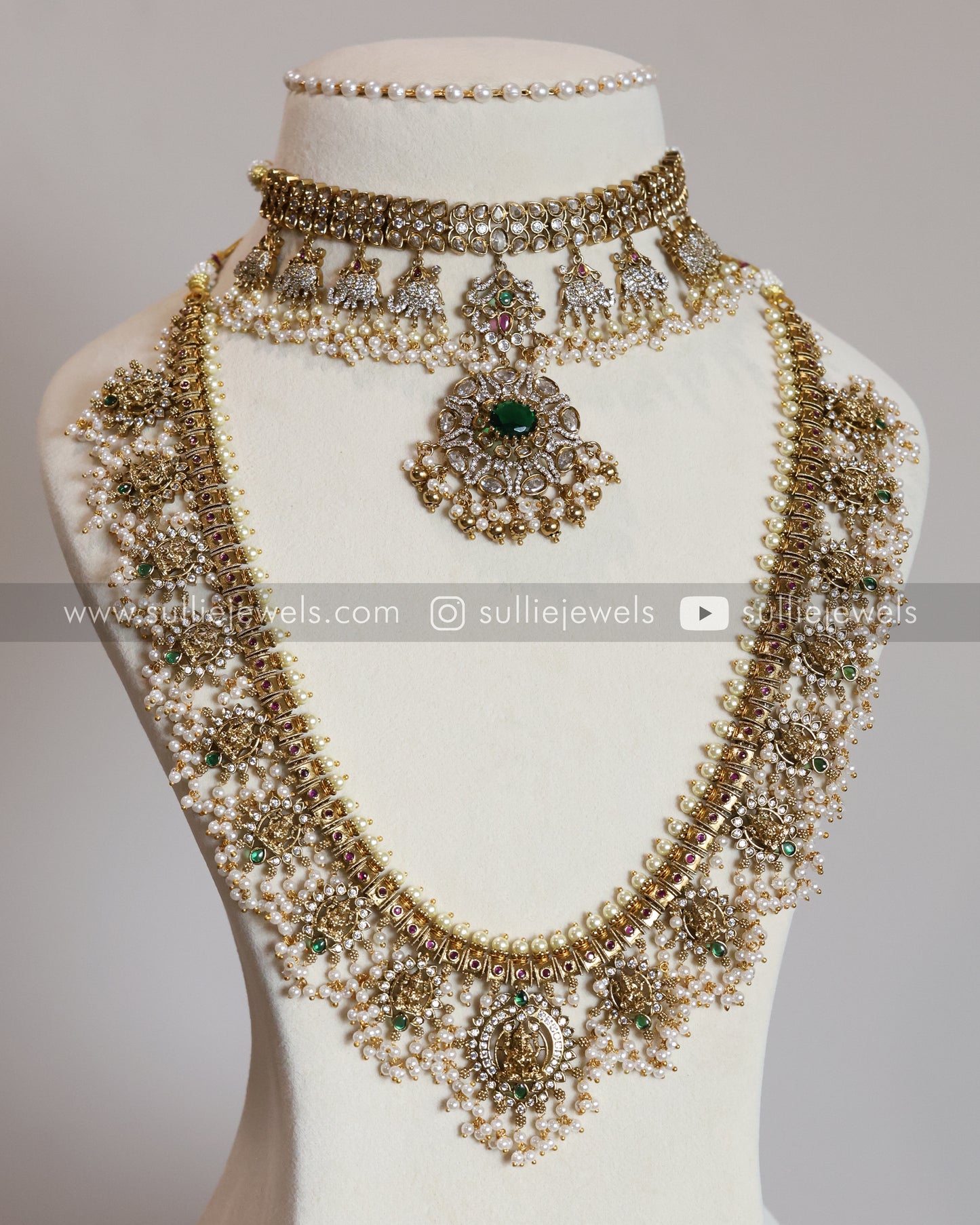 Premium Emerald Stone Guttapusalu Bridal Combo ( 3 piece )