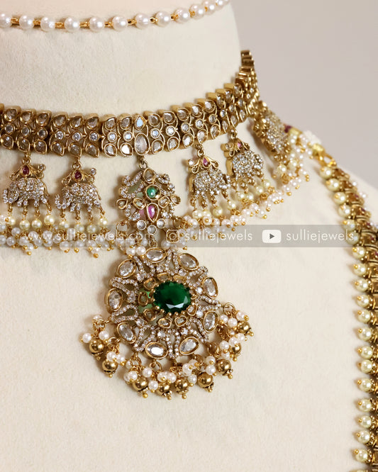 Premium Emerald Stone Guttapusalu Bridal Combo ( 3 piece )