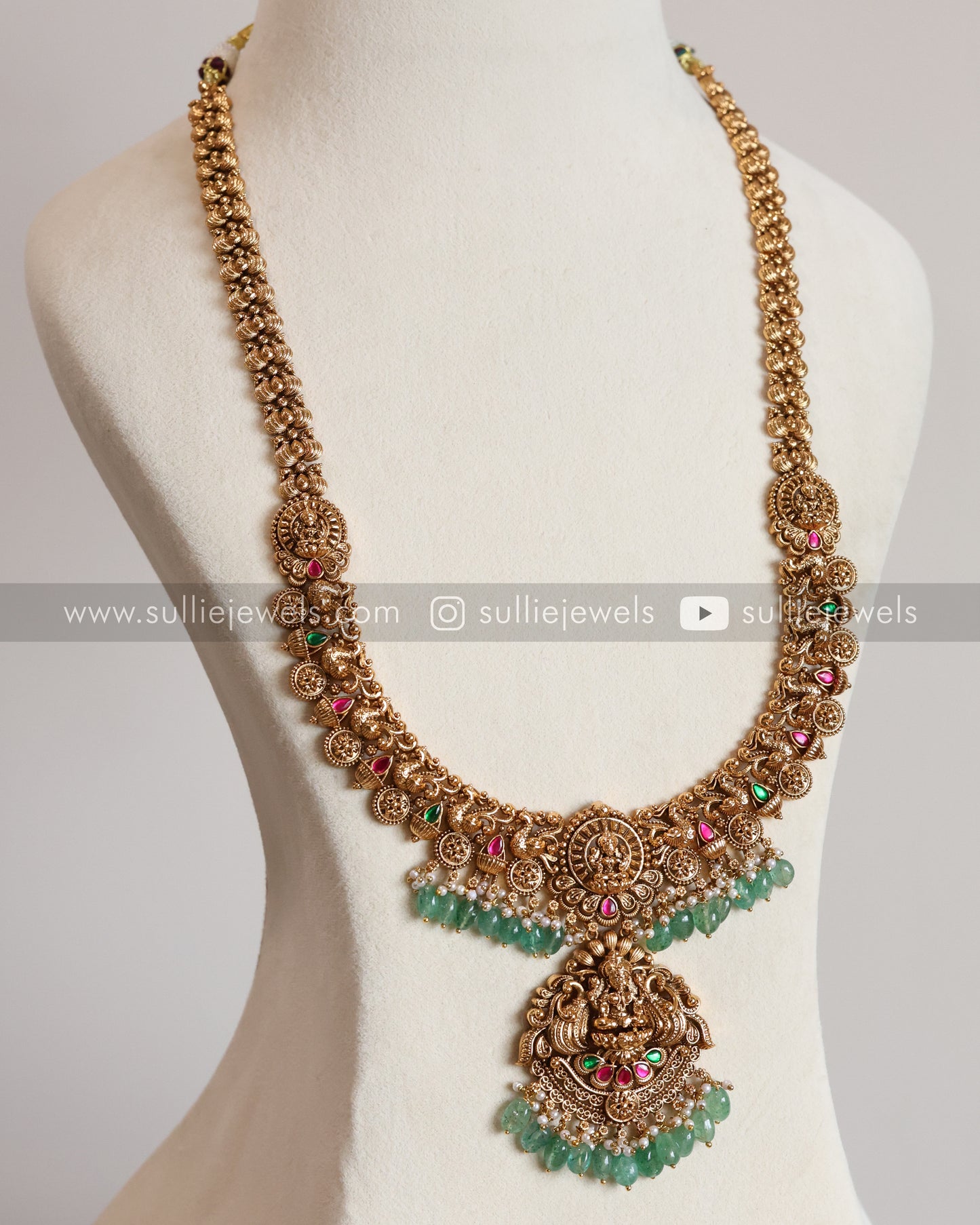 Lakshmi Detailed Copper Gold Bridal Combo - Mint Beads ( 3 piece )