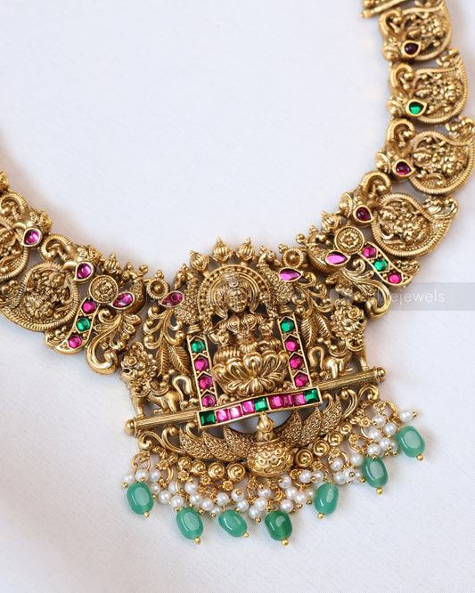 3806 - Sullie Basic - Peacock Kemp Lakshmi Mango Necklace with Earring - Mint Beads