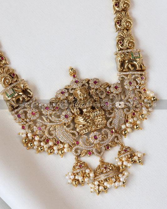 Goddess Stone & Gold Lakshmi Steady Long Chain / Haaram with Jhumka