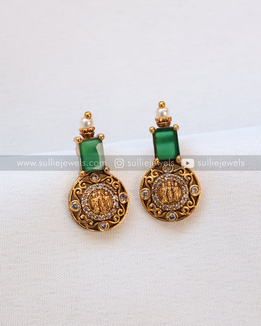 Green Coin Ram Parivar Necklace with Stud