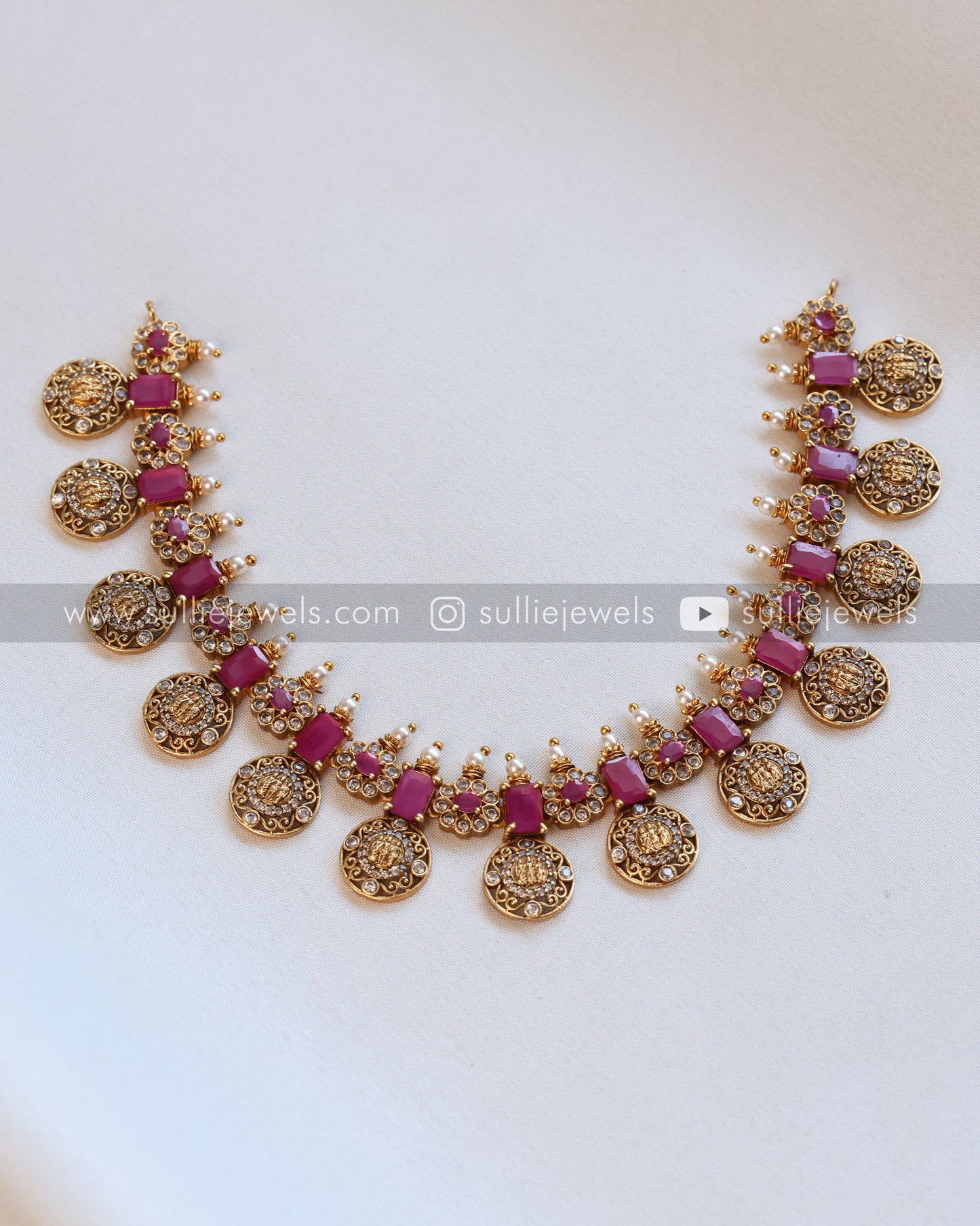 Ruby Coin Ram Parivar Necklace with Stud
