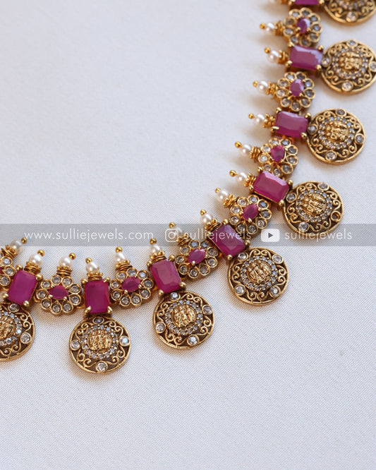 3211 - Dark Pink Coin Ram Parivar Necklace with Stud