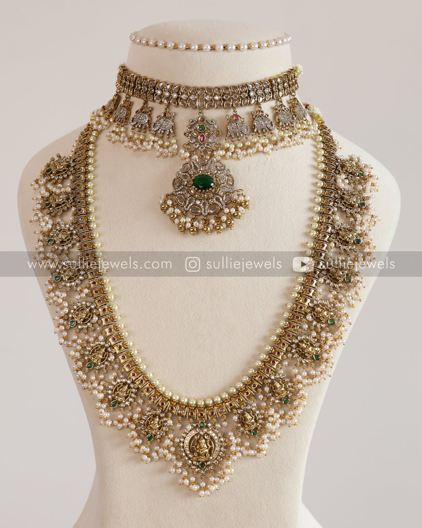 Premium Emerald Stone Guttapusalu Bridal Combo ( 3 piece )