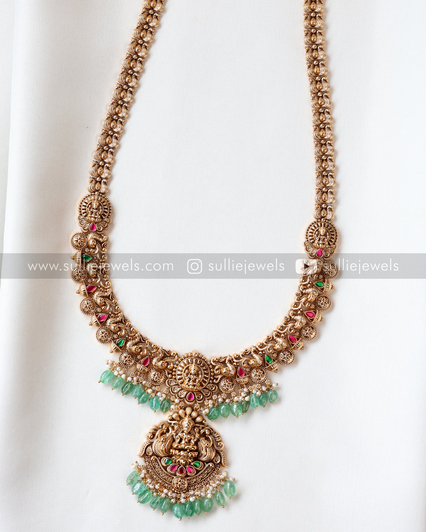 Lakshmi Detailed Copper Gold Bridal Combo - Mint Beads ( 3 piece )
