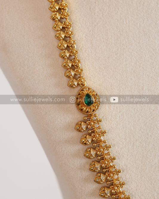 Green Stone Gold Minimal Long Chain with Stud