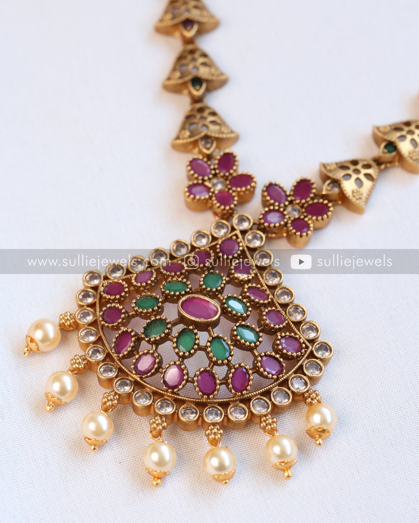 Multicolour Triangular AD Necklace with Earrings