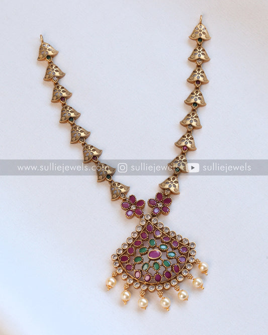 Multicolour Triangular AD Necklace with Earrings