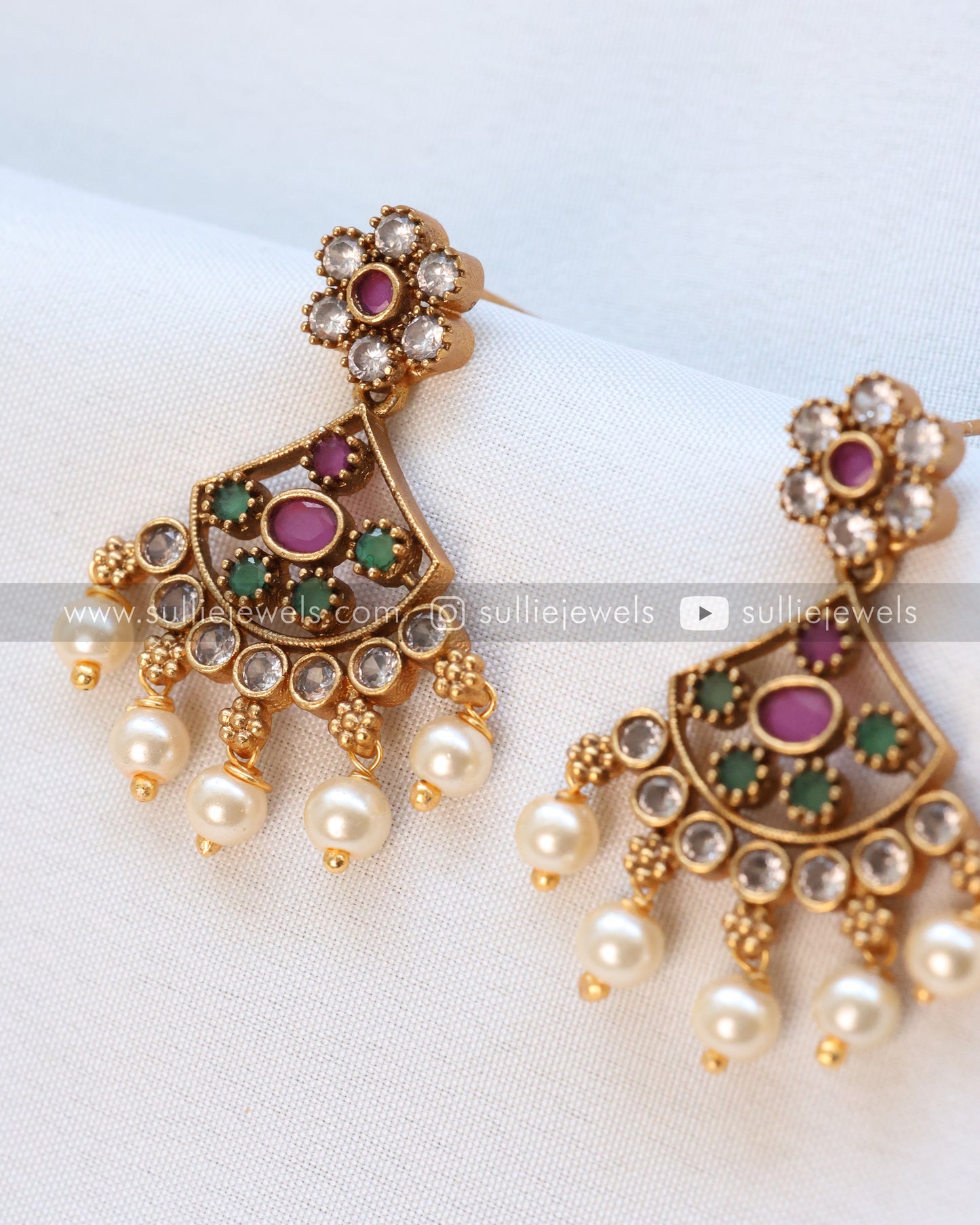 Multicolour Triangular AD Necklace with Earrings