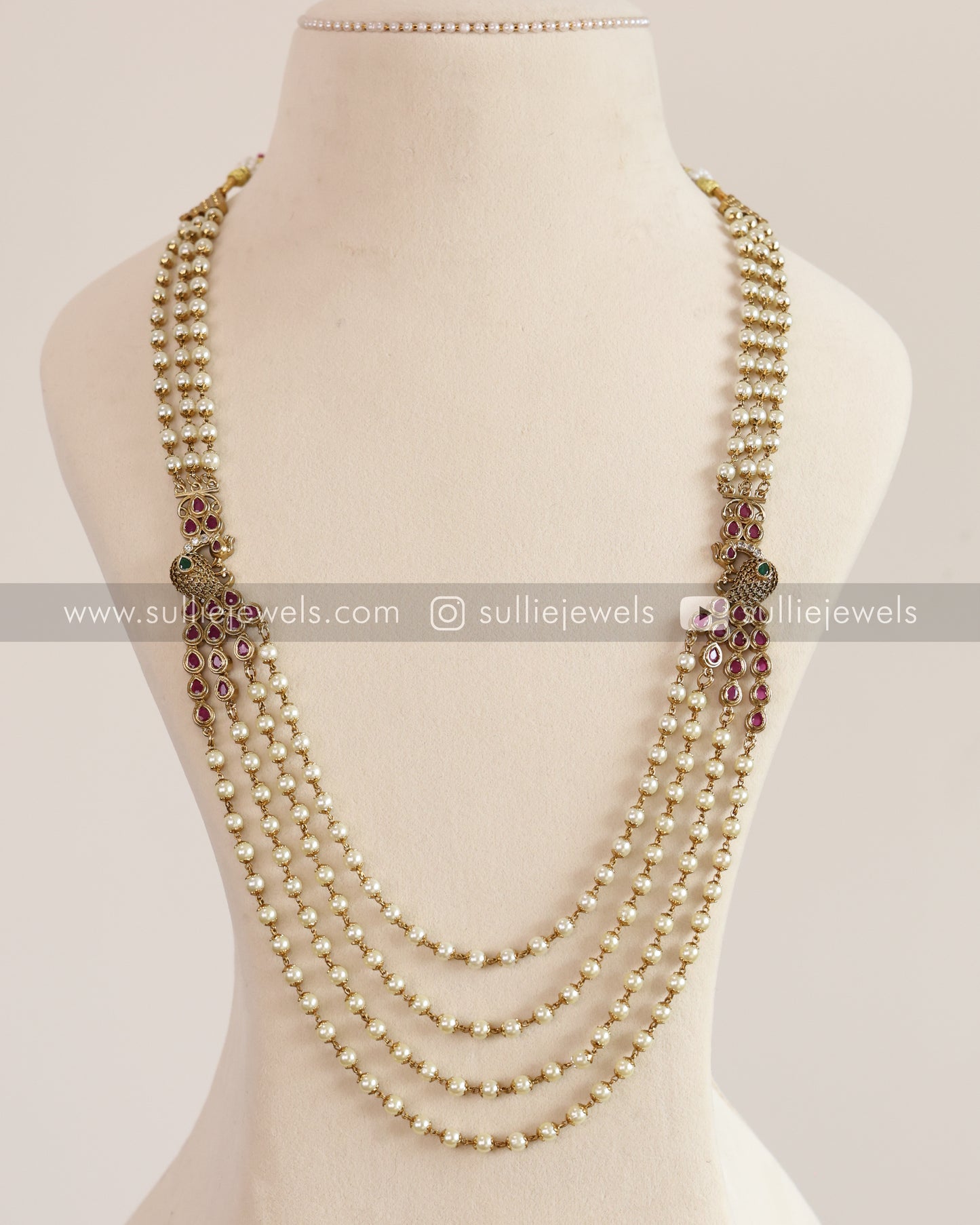 Unisex Premium 4 Layer Pearl Peacock Long Chain