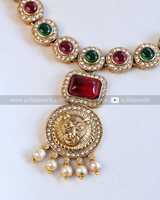 Red & Green Jaguar Necklace with Earring