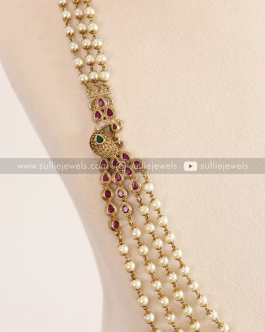 Unisex Premium 4 Layer Pearl Peacock Long Chain