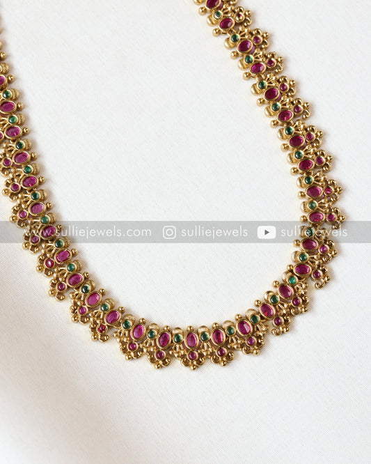 Ruby Gold Stone Long Chain with Stud