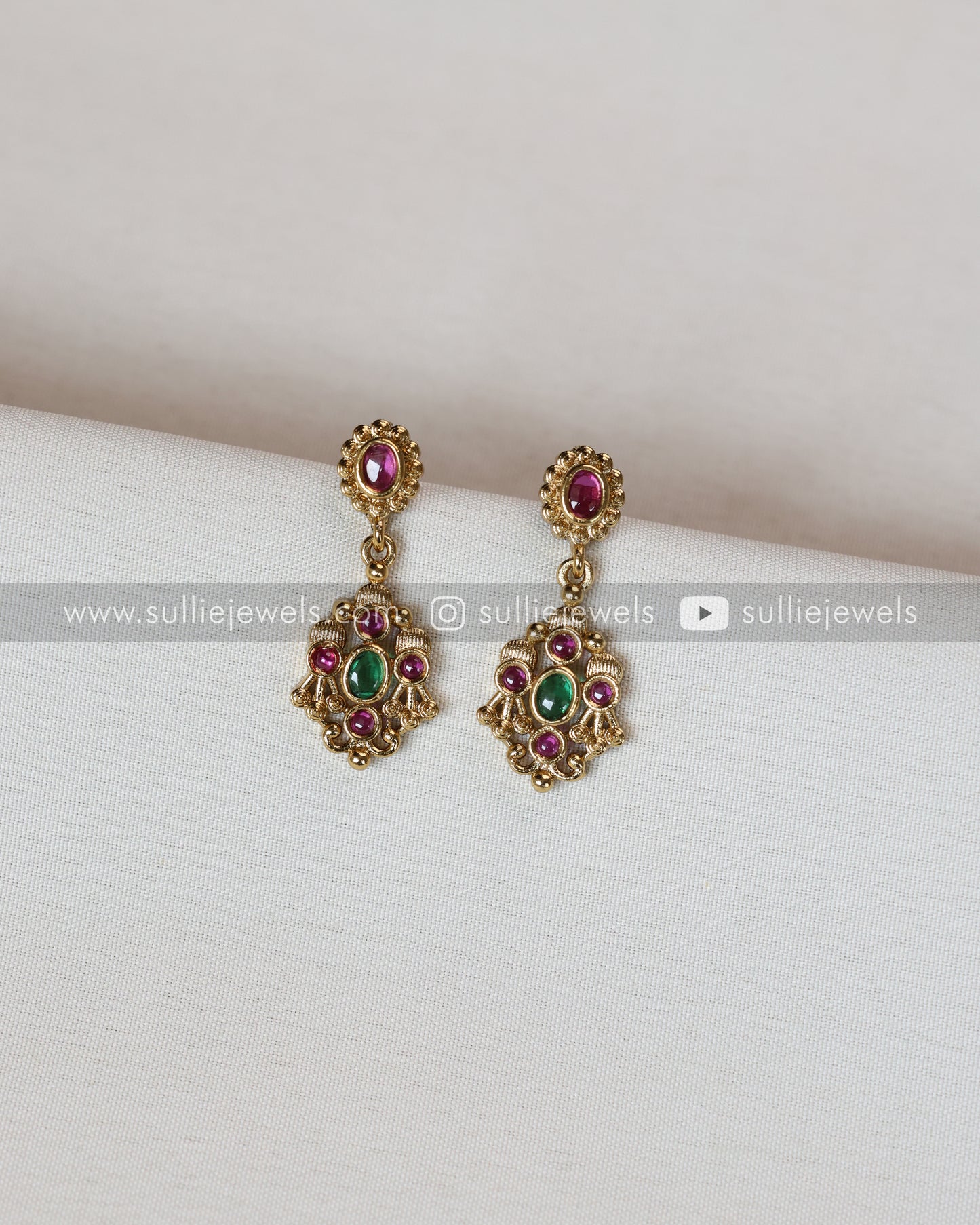 3666 - Ruby Gold Stone Minimal Necklace with Stud