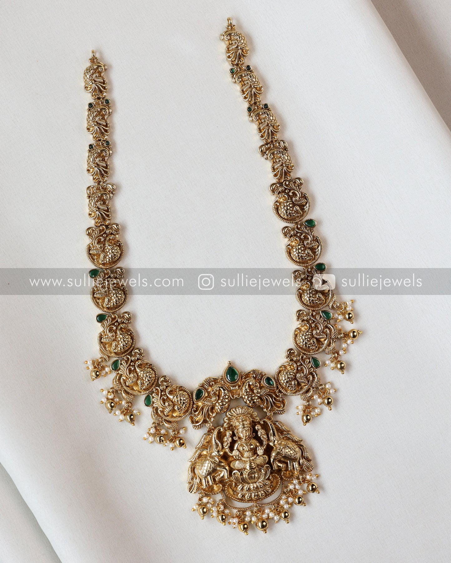 Premium Goddess Green Peacock Long Chain with Earring