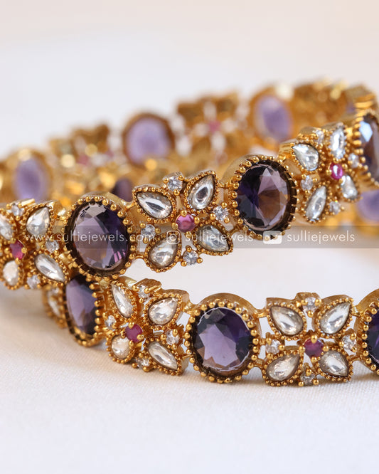 Premium Violet Stone Bangle - Set of 2
