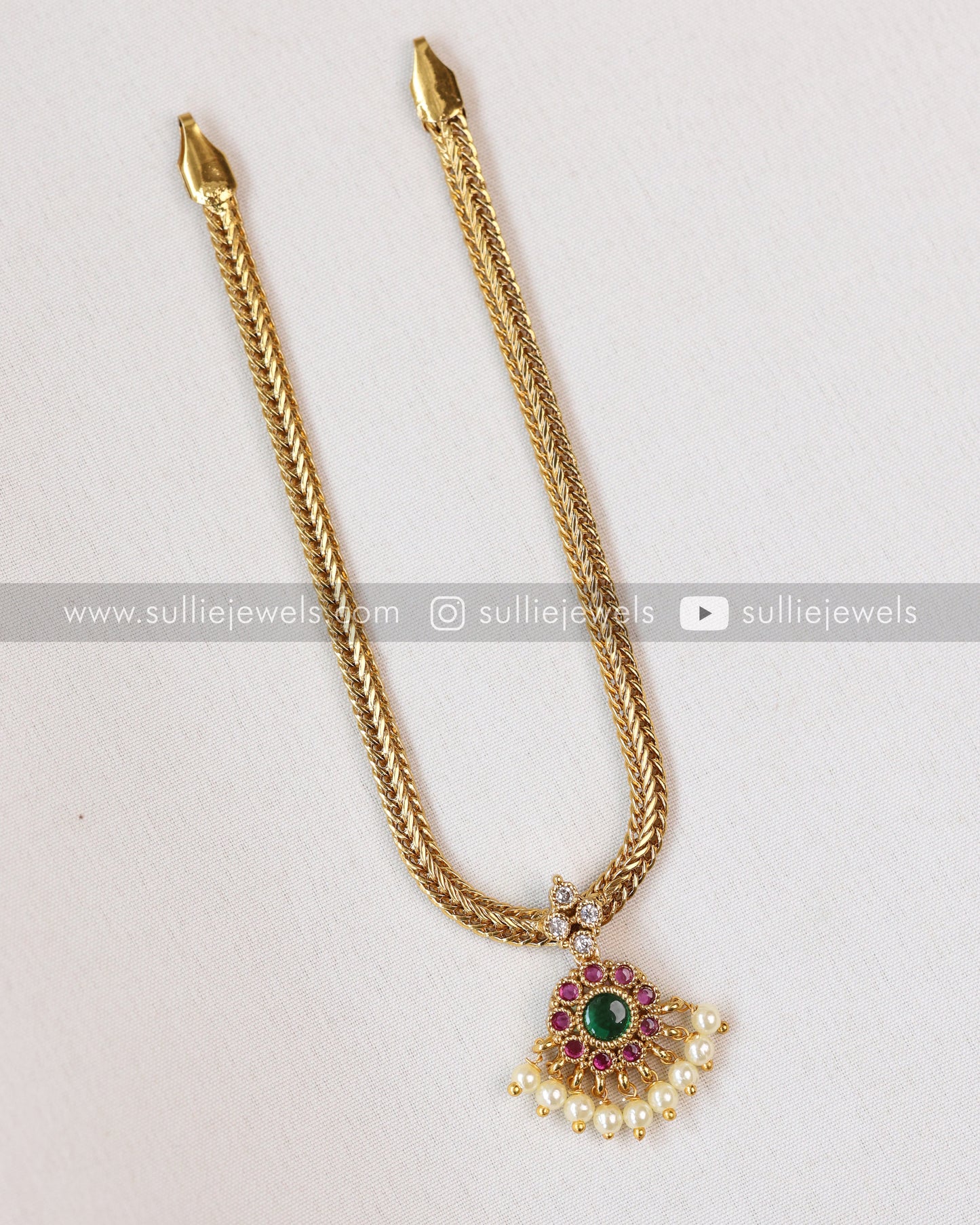 Traditional Attigai Multicolour Stone Choker with Earring
