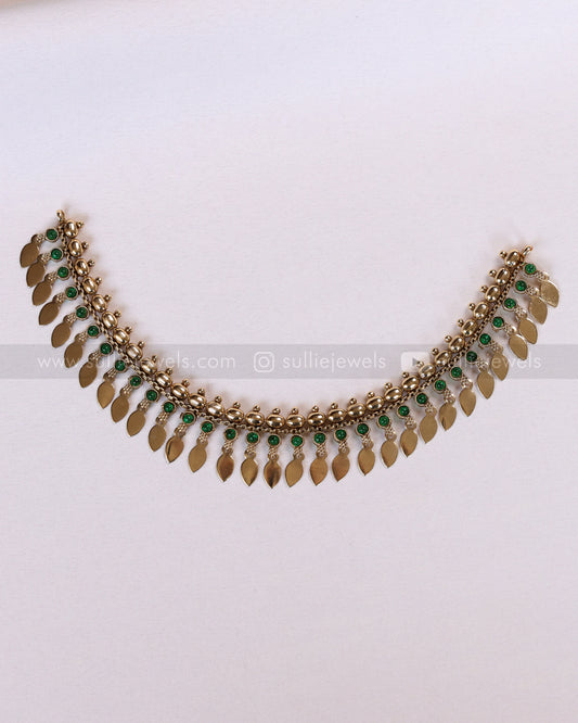 2163 - Sullie Basic Green Stone Tube Bead Elakkathali Necklace with Stud