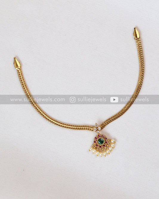 Traditional Attigai Multicolour Stone Choker with Earring