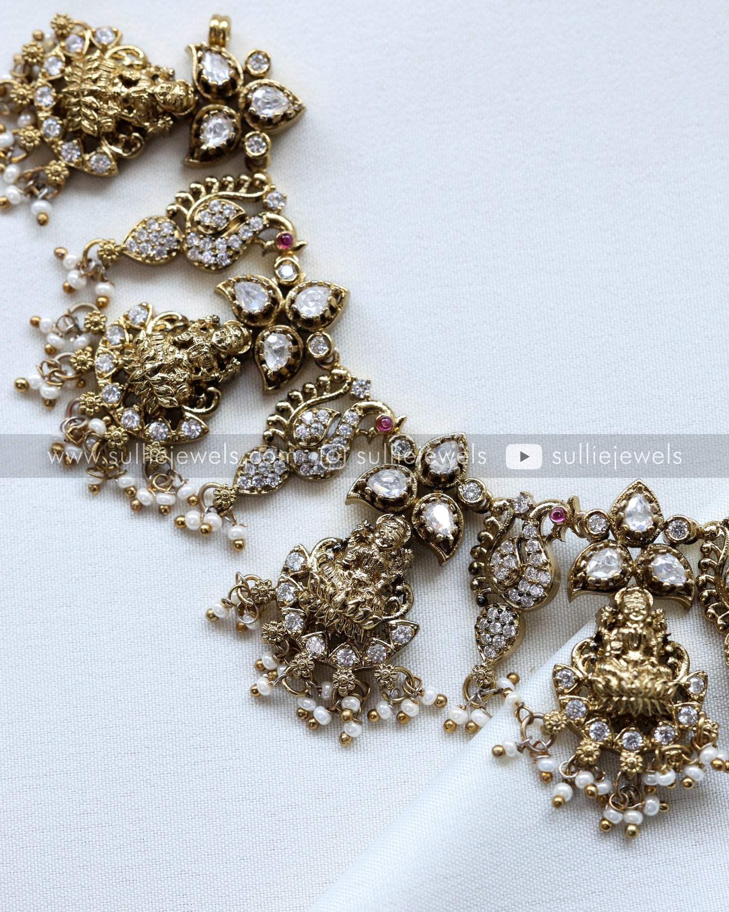Victorian Premium Moissanite Lakshmi Necklace witrh Earrings
