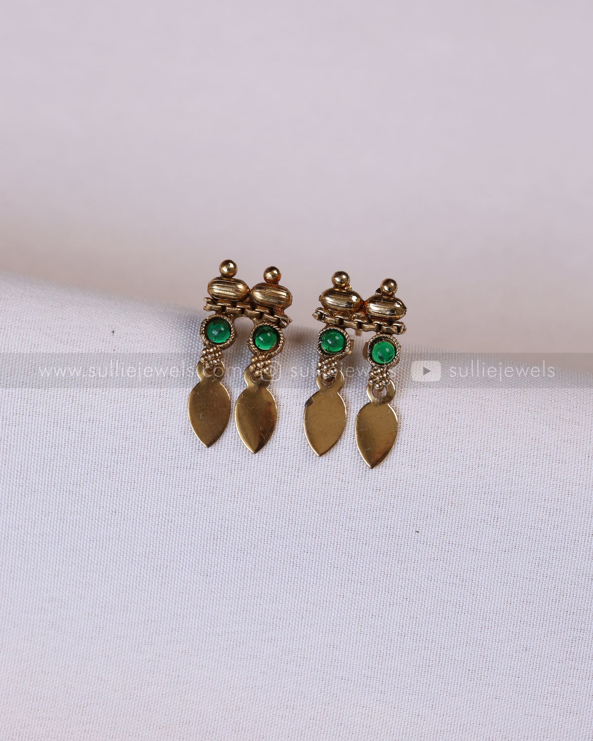 2163 - Sullie Basic Green Stone Tube Bead Elakkathali Necklace with Stud