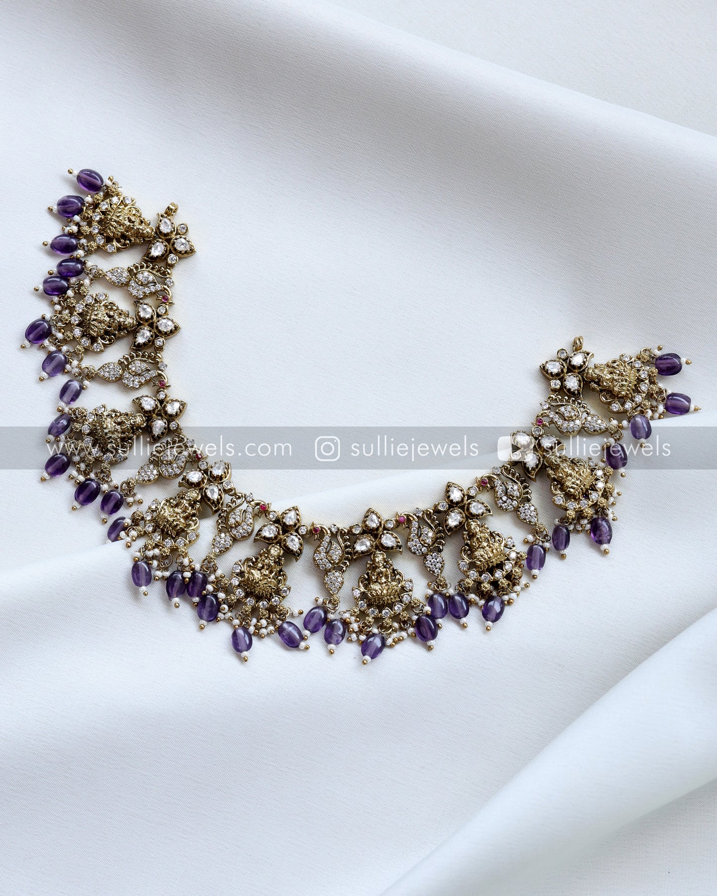 Victorian Premium Moissanite Lakshmi Necklace witrh Earrings