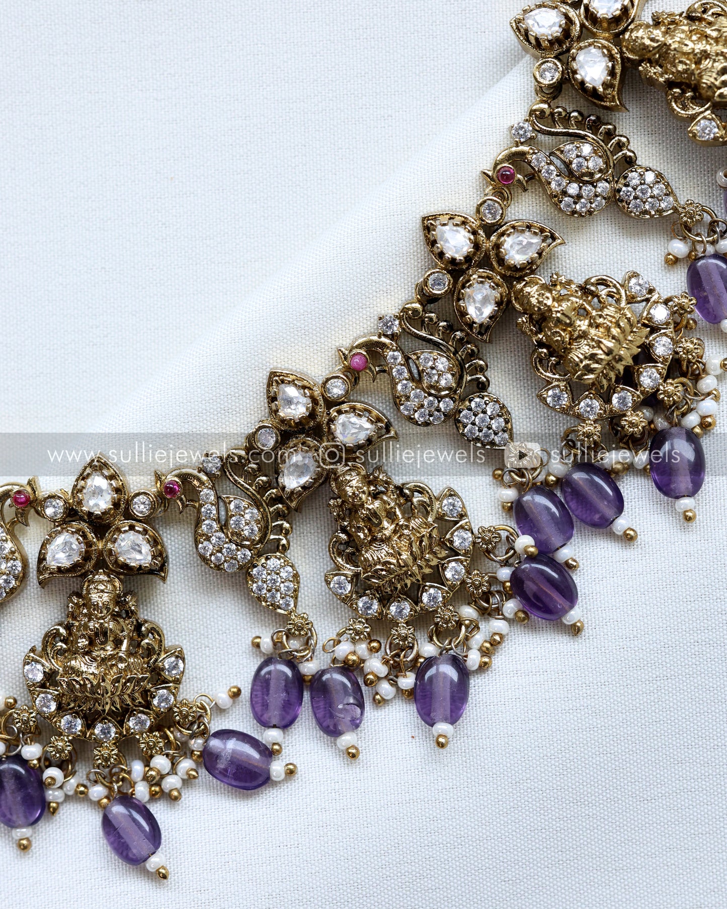 Victorian Premium Moissanite Lakshmi Necklace witrh Earrings