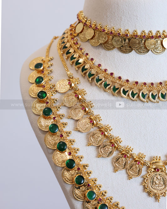 Gold Plated Green Mango Kerala Coin Bridal Combo ( 4 piece )