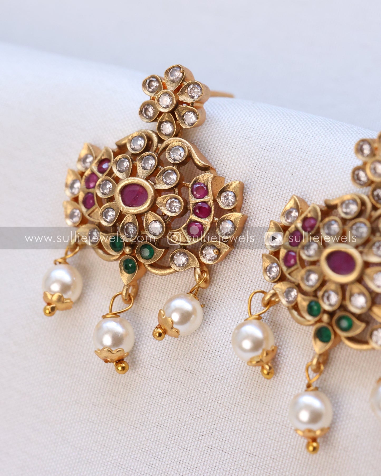 Ruby AD Stone Pendant with Earrings