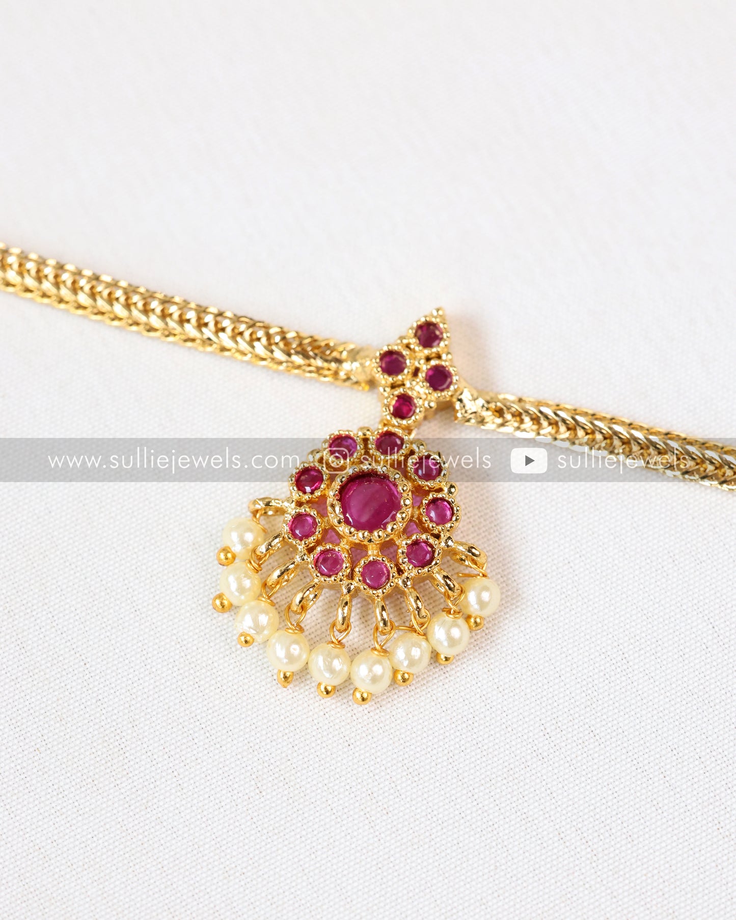 Traditional Attigai Pink Stone Choker with Earring